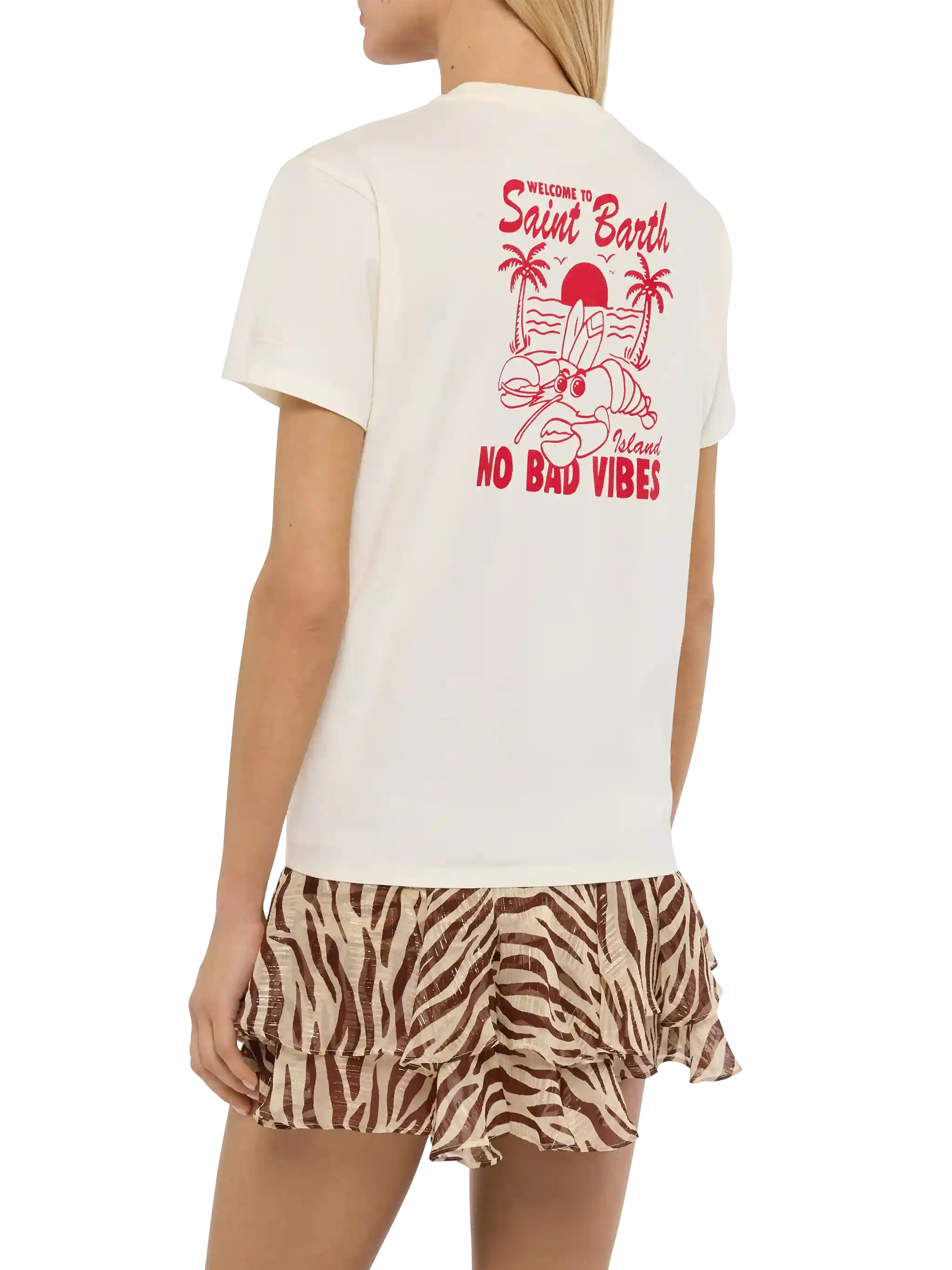 Emilie T-shirt met 'No Bad Vibes' print van katoen