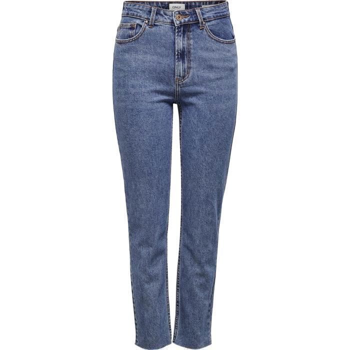 Jeans a vita alta e gamba dritta ONLY Emily Raw - Blu scuro - Donna