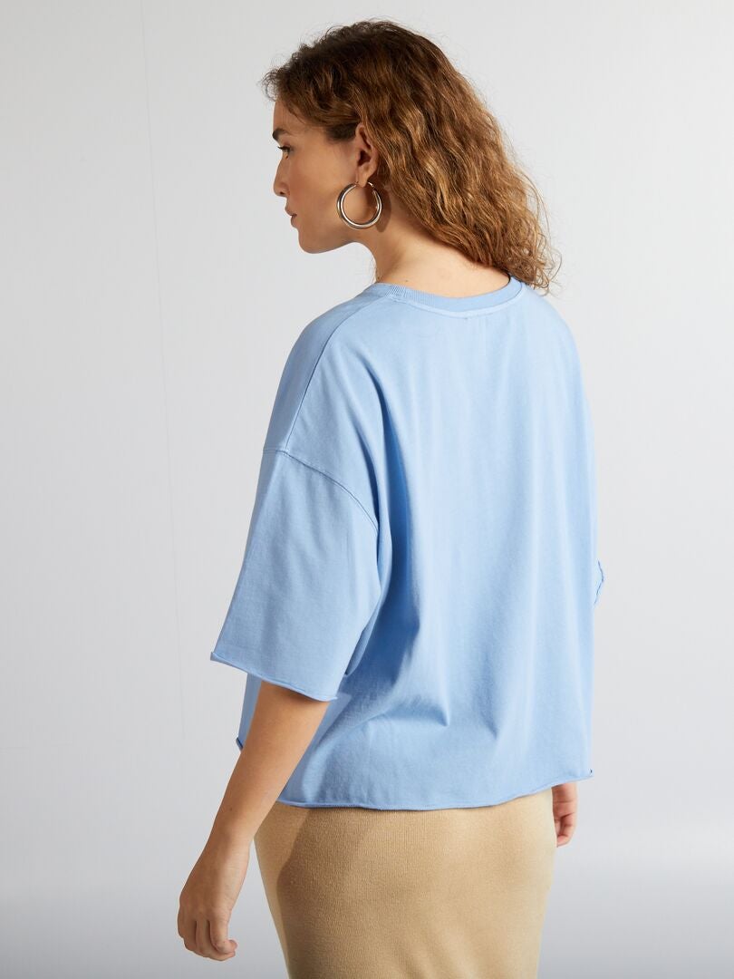 Camiseta de algodão com cavas rebaixadas - AZUL