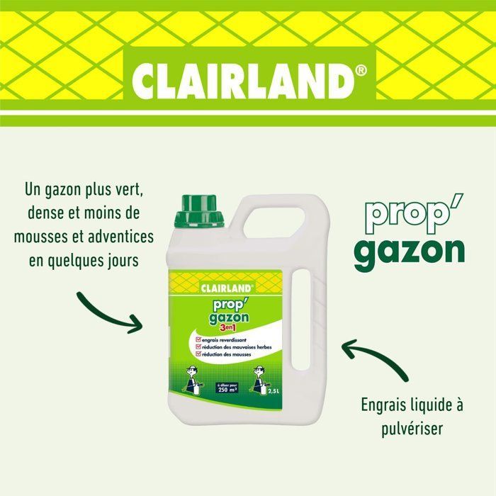 Fertilizante líquido para césped CLAIRLAND - Prop'Gazon - 3 en 1 - Concentrado - 2,5 L