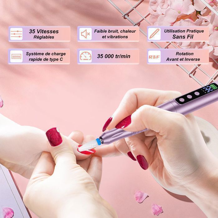 Cordless Nail Drill 35000 RPM - 35 Adjustable Speeds - 12-in-1 Professional Rechargeable Electric Nail File