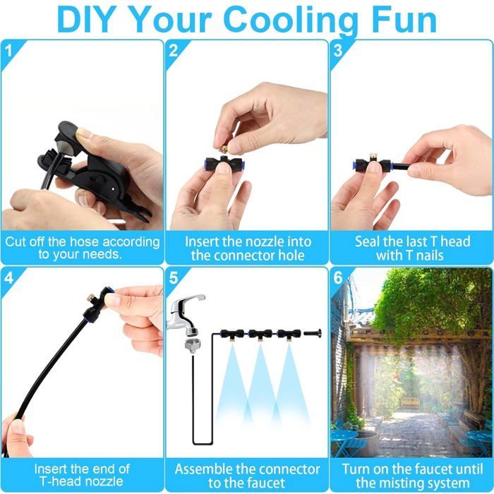 Sistema di nebulizzazione da 15 m, sistema di nebulizzazione per esterni, sistema di nebulizzazione per patio, sistema di raffreddamento a nebulizzazione per giardino