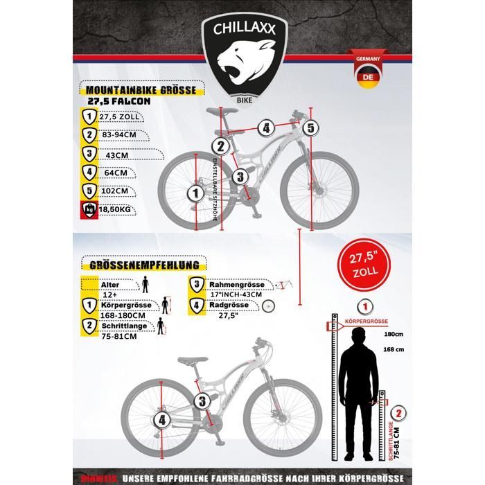 Mountain bike - CHILLAXX Falcon - 27.5 inches - 21 speeds - Grey - disc brake