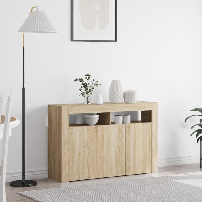 Storage unit - Sonoma oak - 116 x 30 x 75 cm - 8 compartments - Multicoloured LED lighting