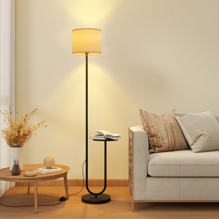 Lampadaire sur Pied Salon avec Ampoule - E27 - Abat-jour et Étagère - 165 cm Lampe sur Pied - Lampe Chambre - Noir