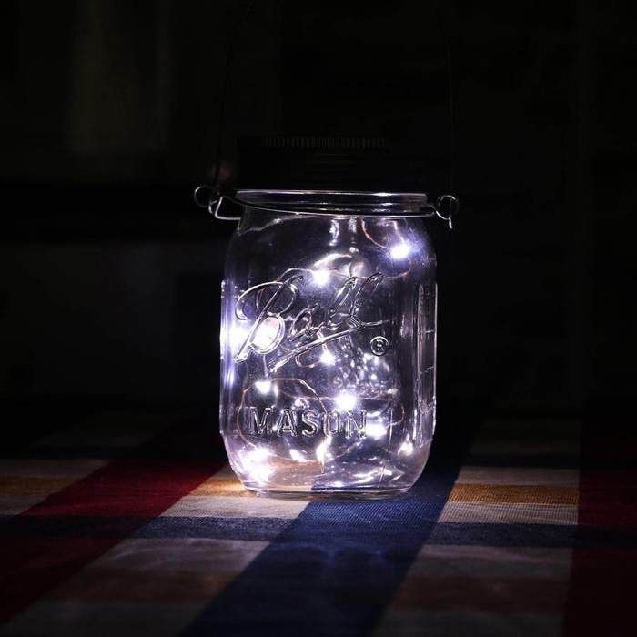 Lámpara solar para maceta Mason - Tapa con 10 LED para macetas de vidrio Mason y lámpara solar decorativa para jardín - Maceta