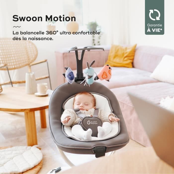 Altalena elettrica per neonati Babymoov Swoon Motion, sedile girevole a 360° - 5 velocità - Riduttore e barra inclusi - 8 ninne nanne, in zinco