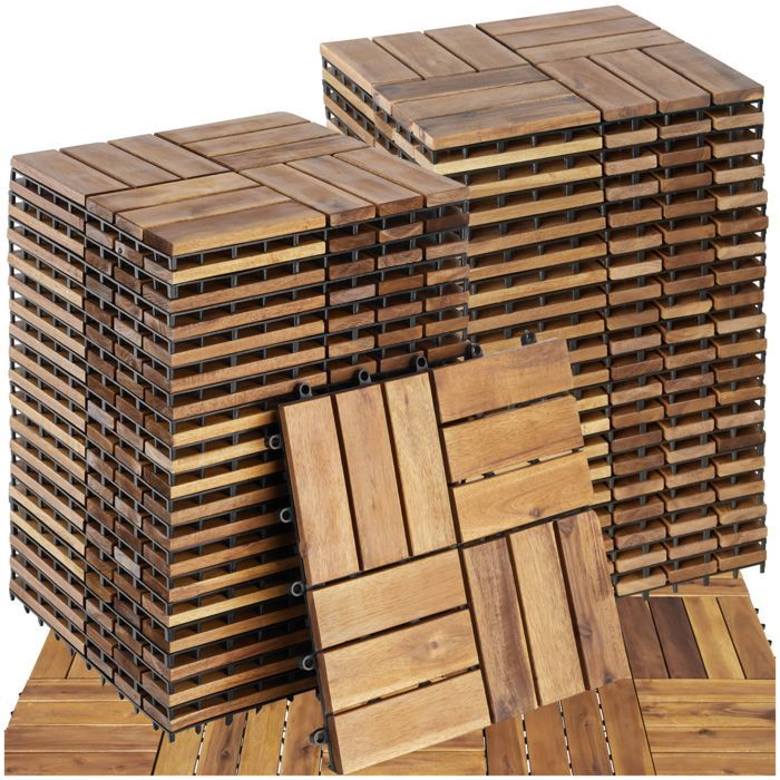Terrace tiles - TECTAKE - TABULA interlocking outdoor tiles in acacia wood, 31 x 31 x 2.2 cm - 40 pieces