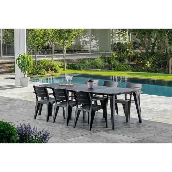 Mesa de jardín rectangular, color gris grafito, resina, para 8 a 10 personas, Lima, Allibert by KETER