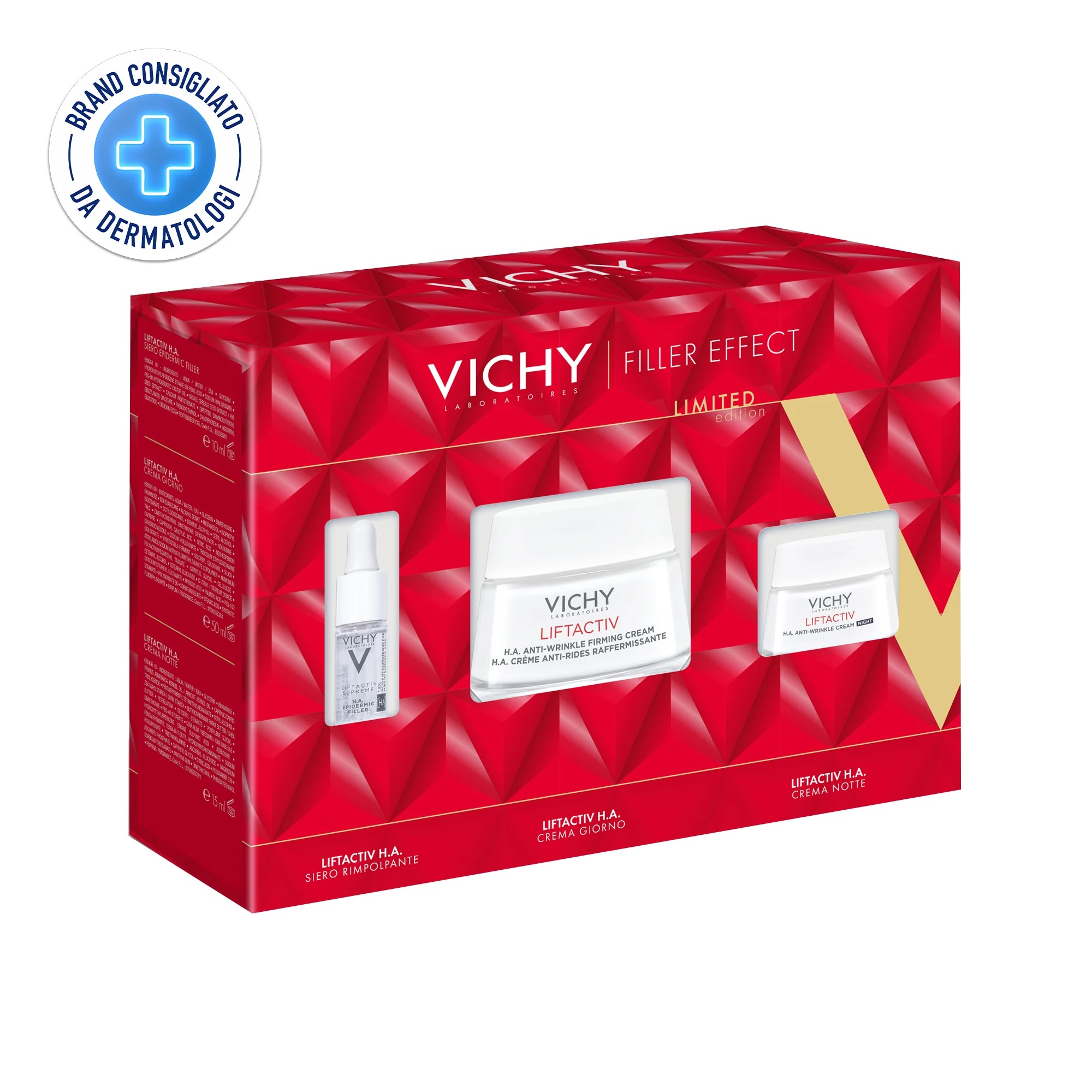 VICHY Liftactiv HA dagcrème 50 ml + HA epidermale filler serum 10 ml + Liftactiv Supreme nachtcrème 15 ml filler effect cadeauset
