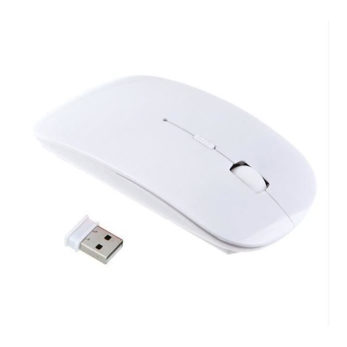 Mouse USB wireless universale ultrasottile per PC con sensore ottico e 3 pulsanti (bianco)