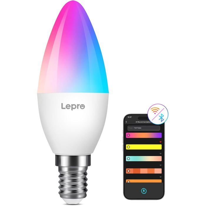 Lepro BC1 - Ampoule connectée E14 IA avec RGB+CCT, compatible Alexa/Google, WiFi/Bluetooth, synchronisation musique, 1 pièce