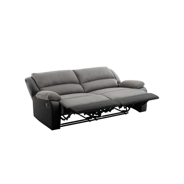Canapé relax manuel 3 places avec 2 assises XXL LEO en microfibre et simili - Noir/Gris - L193 x P93 x H96cm - LOUNGITUDE