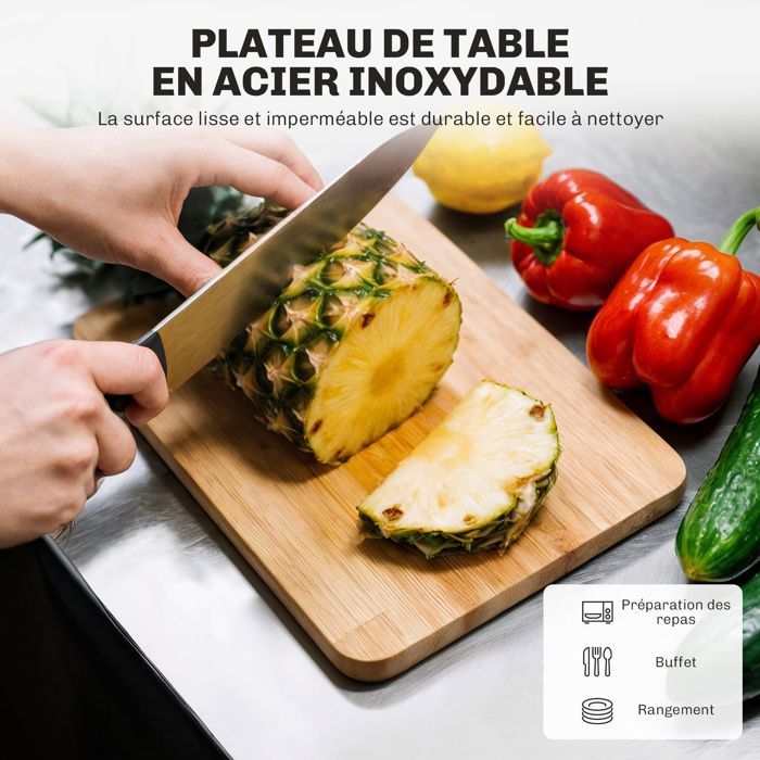 Desserte de cuisine - HOMCOM - roulettes îlot central plateau inox étagère réglable tiroir - métal - 83,5x45,7x90,5cm - noir
