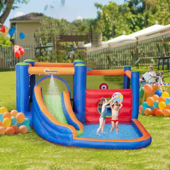 Castelo inflável Outsunny - Tecido Oxford - 380x340x170cm - Multicolorido