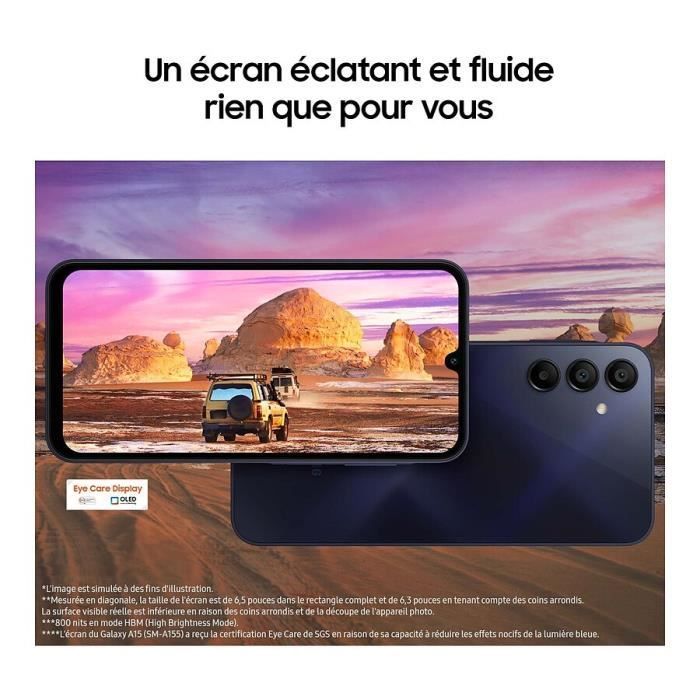 Smartphone SAMSUNG Galaxy A15 de 128 GB, color azul medianoche.