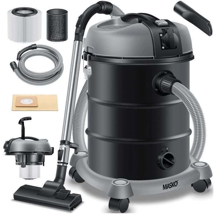 Aspirateur industriel eau et poussière - MASKO - 2300W - Réservoir 30L - Fonction de soufflage - Système Push&Clean