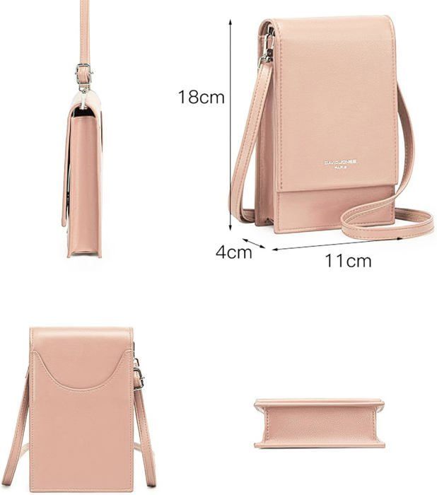 David Jones - Bolsa Transversal Feminina para Celular - Mini Bolsa Clutch, Bolsa de Ombro Pequena, Couro Sintético PU - Rosa