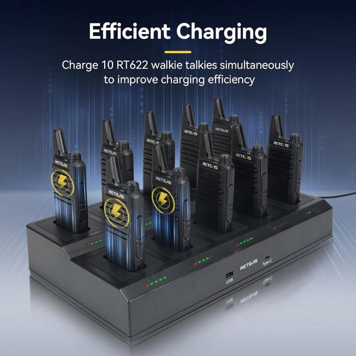 Walkie Talkie profesional Retevis RT622 con cargador, PMR446, ranura extraíble, carga eficiente, para escuelas y hoteles (10 unidades)