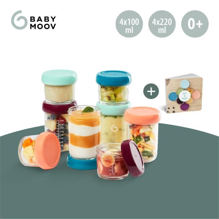 Babymoov Glass Baby Bowls - Multiset - Airtight Storage Containers 4x100ml + 4x220ml