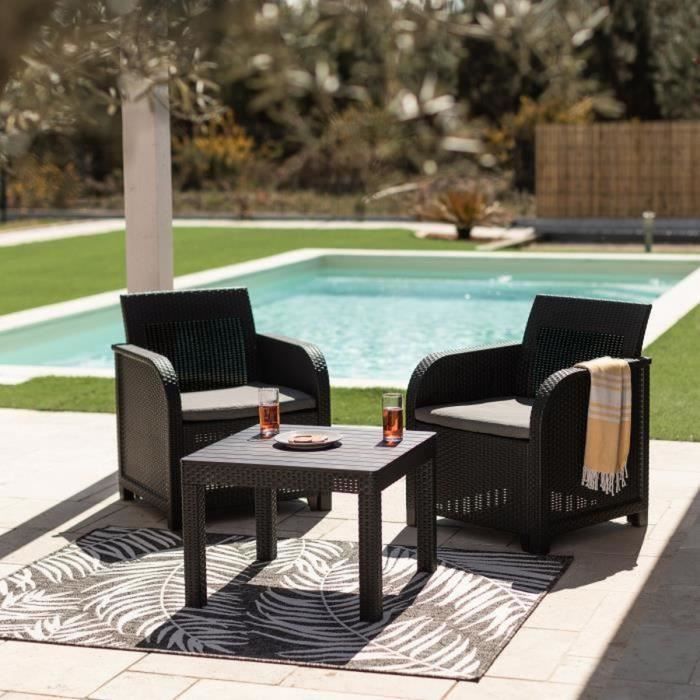 Set di mobili da giardino - resina effetto rattan intrecciato - Allibert di KETER - 2 posti - SanRemo - Grigio grafite