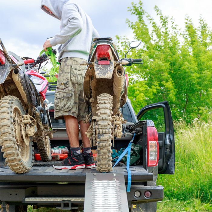 Relaxdays Car Loading Ramp, Foldable, for Mounting Motorcycles, Steel, Maximum Capacity: 225 kg, 2m Long, Silver