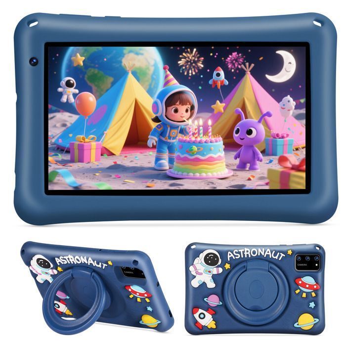 Tablet per bambini da 7 pollici, Android 13, 8 GB di RAM, 64 GB di ROM, Octa-Core, batteria da 5800 mAh, controlli parentali, con custodia a prova di bambino - Blu