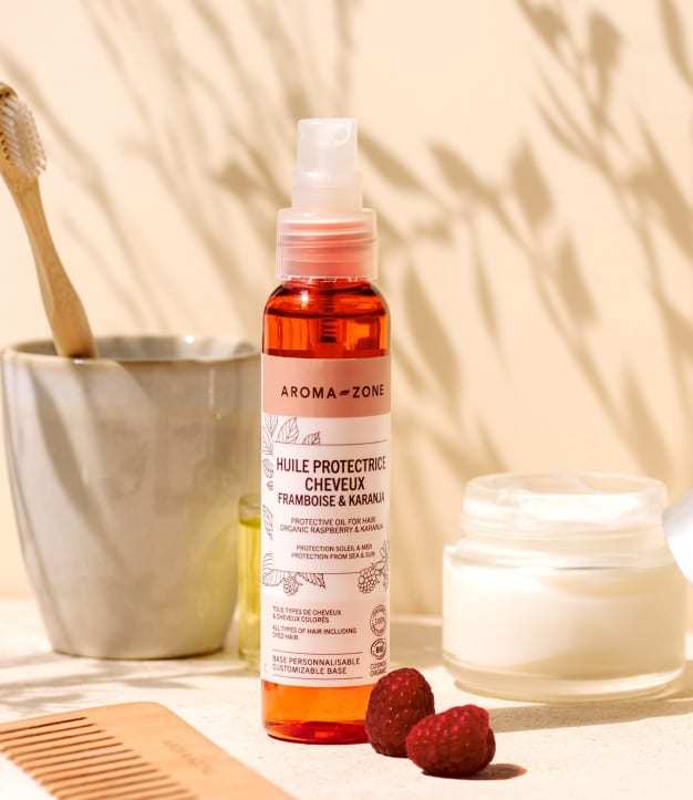 Olio protettivo per capelli biologico a base di karanja e lampone