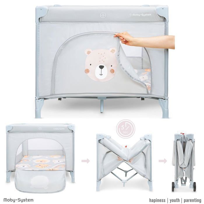 NC Travel Cot, Easy-to-Fold Travel Cot, Mattress, Carry Bag