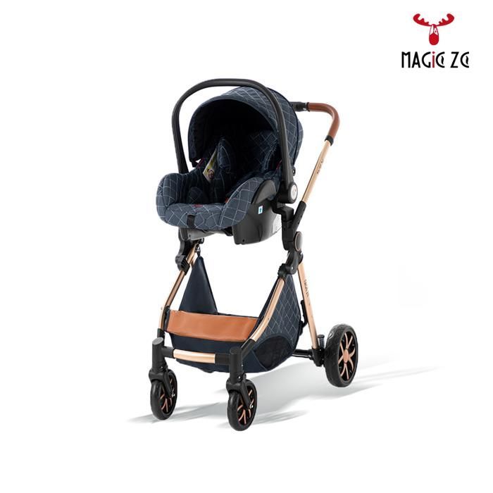 MagicZC 3-in-1 Baby Stroller, Adjustable Backrest, 0-3 Years, Foldable, Newborn, Blue
