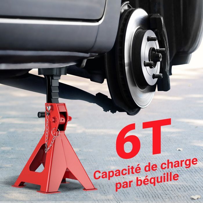 Juego de 2 soportes elevadores Wiltec, capacidad de 6 toneladas, peso de 9 kg, altura ajustable de 390 a 603 mm, doble bloqueo de seguridad, base grande.