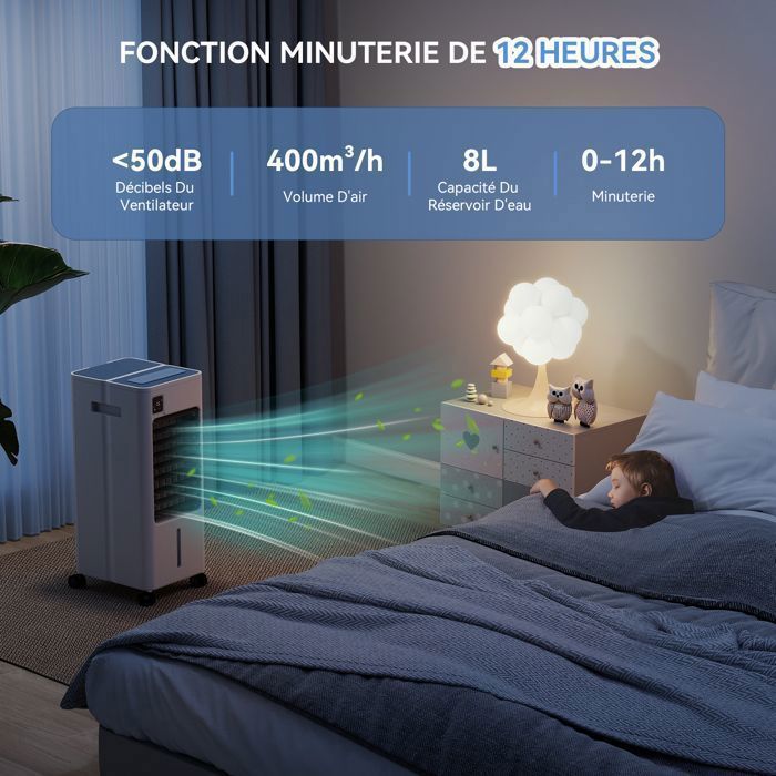 Aire acondicionado/enfriador/ventilador portátil de 8 litros con 3 velocidades, control remoto y temporizador de 12 horas.