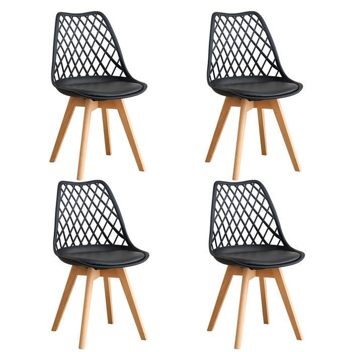 Lot de 4 chaises de salle à manger - scandinave (noir), pieds en bois massif - dossier ajouré
