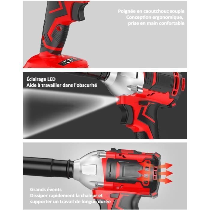 Llave de impacto inalámbrica, taladro atornillador inalámbrico - con 2 baterías de 24 V, 350 Nm, 0-3000 RPM, luz LED