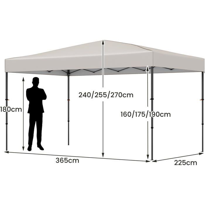 GIANTEX Tonnelle de Jardin Exterieur Impermeable, Tente de Réception avec Toit Argenté, Réglable en Hauteur (2,25x3,65M|Beige)