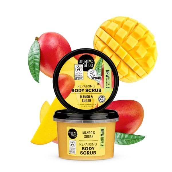 Økologisk butikkreparerende kroppsskrubb mango og sukker 250ml