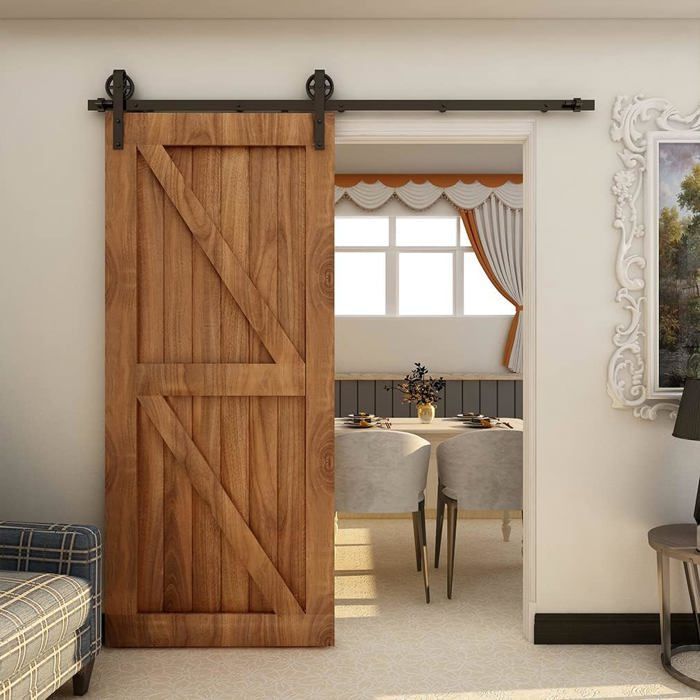 Kit de herrajes para riel de rodillos de puerta corrediza SNOGOLD de 1,83 m, juego de herrajes industriales sencillos para puertas colgantes, 6 pies
