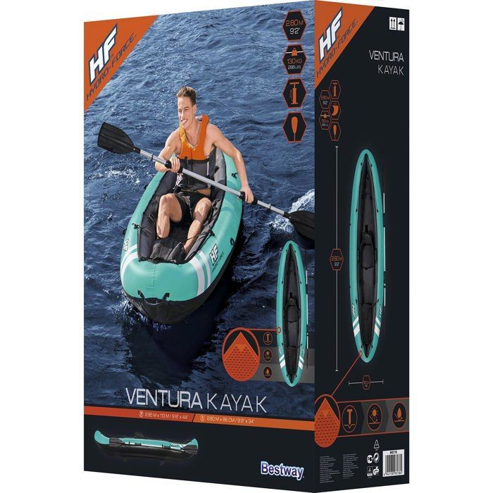 Kayak deportivo hinchable Bestway Hydro Force Ventura - Verde - 1 persona - Adulto - 100 kg - 2 años de garantía