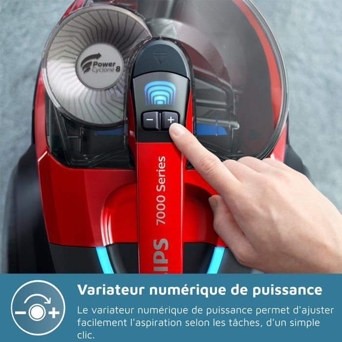 Aspirateur sans sac - PHILIPS - FC9729/09 - Série 7000 Power pro Expert  - 900W - PowerCyclone 8 - Rouge