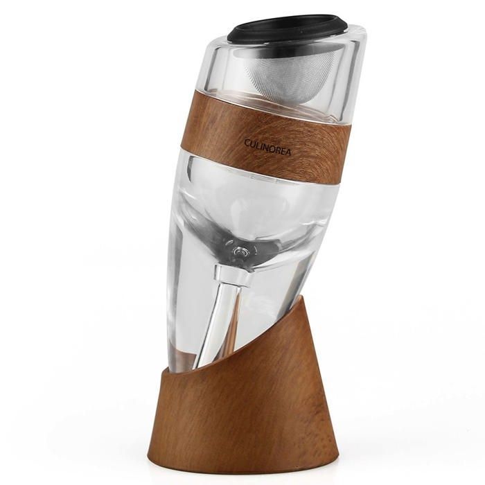 Wine Aerator - CULINOREA - 16 x 5.7 x 5.5 cm. Wooden wine glasses allow for quick decanting of wine. Red wine decanter.
