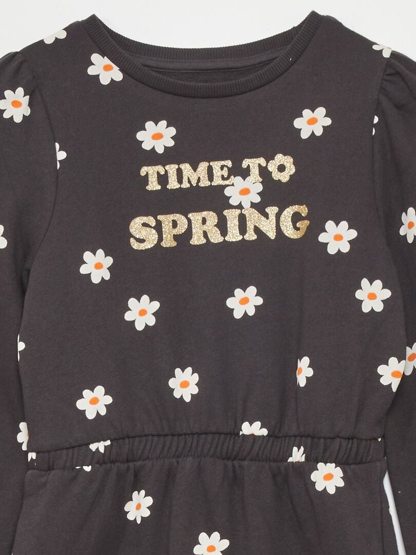 Getailleerde sweatshirtjurk met print - BLAUW