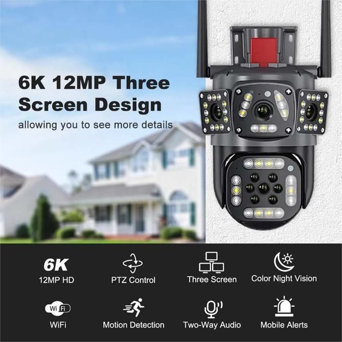 Telecamera di sorveglianza wireless per esterni PRUMYA - 6K 12MP - PTZ 355°/90° - Tracciamento AI - Visione notturna 50 m IP66