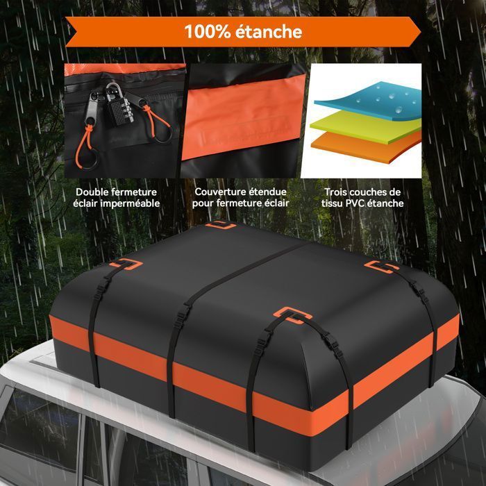 Coffre de Toit Voiture pour Voyage Étanche de 600 L - 130 x 100 x 45 cm - Sac de Toit résistant aux intempéries