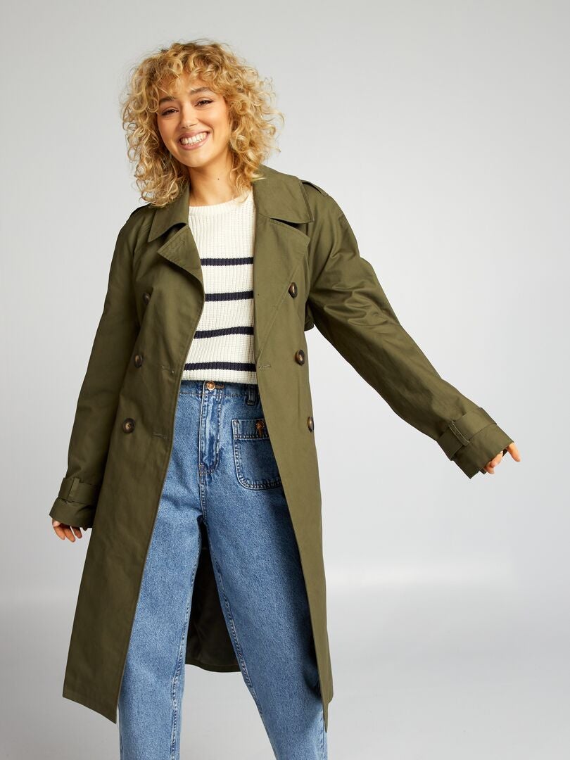 Lange trenchcoat met riem - KHAKI