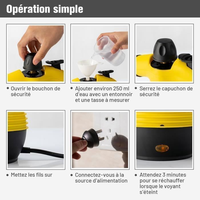Nettoyeur Vapeur à Main Portable 900-1050W COSTWAY pour Punaises de Lit Réservoir d'Eau 350ML sous Pression 3 Bar Maison/Auto Jaune