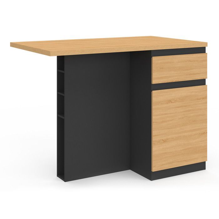 IDMARKET TINO 120cm Central Island with Bottle Rack, 4 Person Capacity, Black Wood with Beech-Effect Worktop