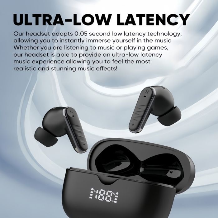 Auricolari wireless Bluetooth 5.4, impermeabili IPX5, con cancellazione del rumore - Neri