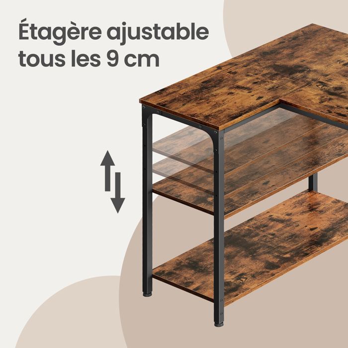 Bureau en L, Étagères Réglables avec Rangement, 120 x 80 cm, Marron