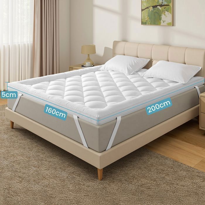 Cubrecolchón BedStory de 140x190 cm, 5 cm de grosor, de fibra, suave, antiácaros, transpirable, para 2 personas.