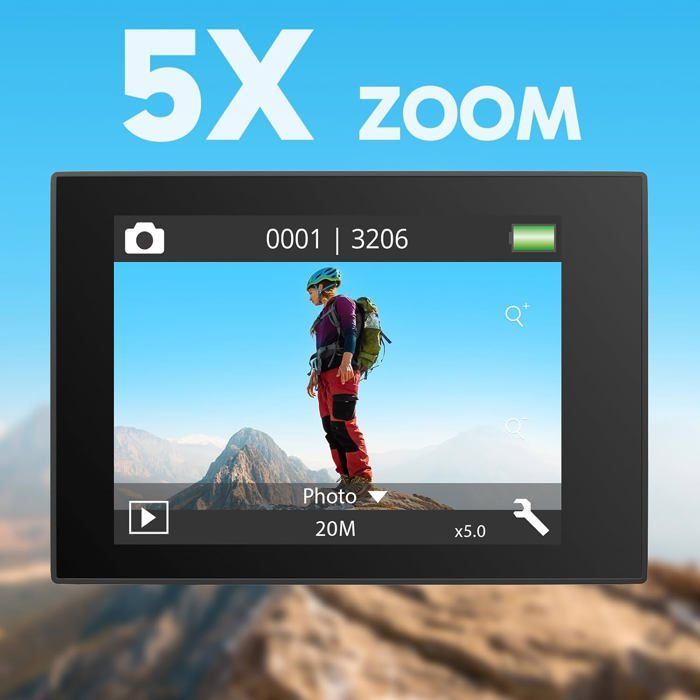 AKASO EK7000 Pro Caméra Sport 4K avec Carte MicroSDXC 128GB, 20MP WiFi avec Ecran Tactile EIS Stabilisateur Étanche 40M Noir